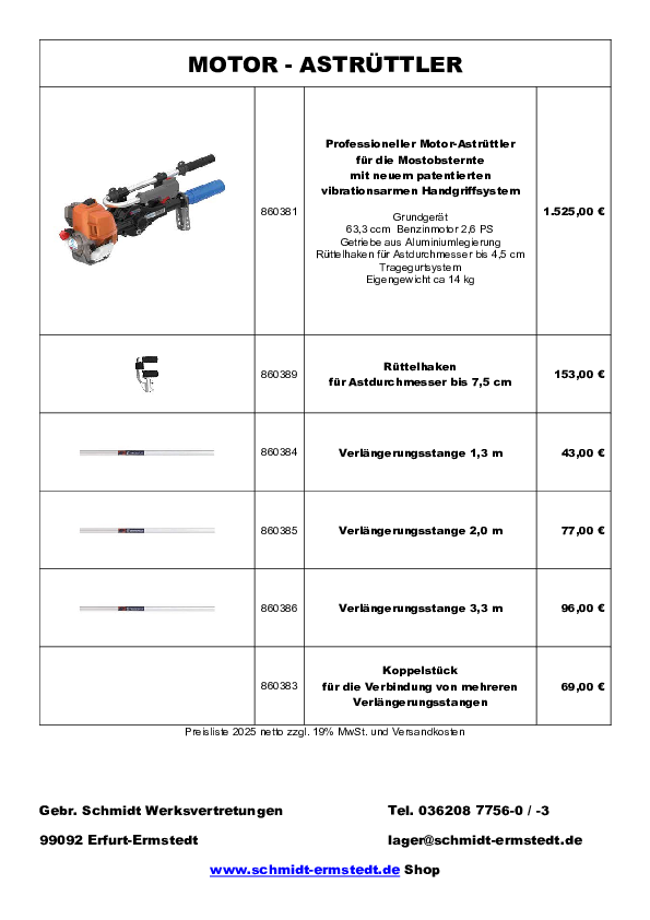 Preisliste CAMPANOLA Motor-Astrüttler 2025